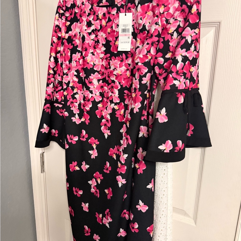 Calvin Klein Black Dress with Pink Floral Design